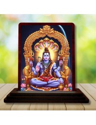 Car Desk/Table Top Lord Shiva Wooden Photo Stand 3x4 Inches, Compact & Stylish Spiritual Display For Car, Home & Office (Pack Of 1) (F14310)