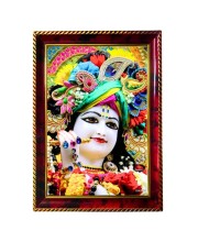 Lord Shri Krishna Photo Frame For Wall & Table | 7x9 Inch Golden Cherry Finish | Decorative Lord Shri Krishna Photo Frame For Home, Office & Pooja Room (F11307)