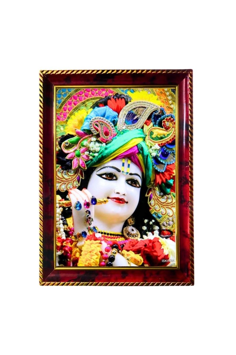Lord Shri Krishna Photo Frame For Wall & Table | 7x9 Inch Golden Cherry Finish | Decorative Lord Shri Krishna Photo Frame For Home, Office & Pooja Room (F11307)