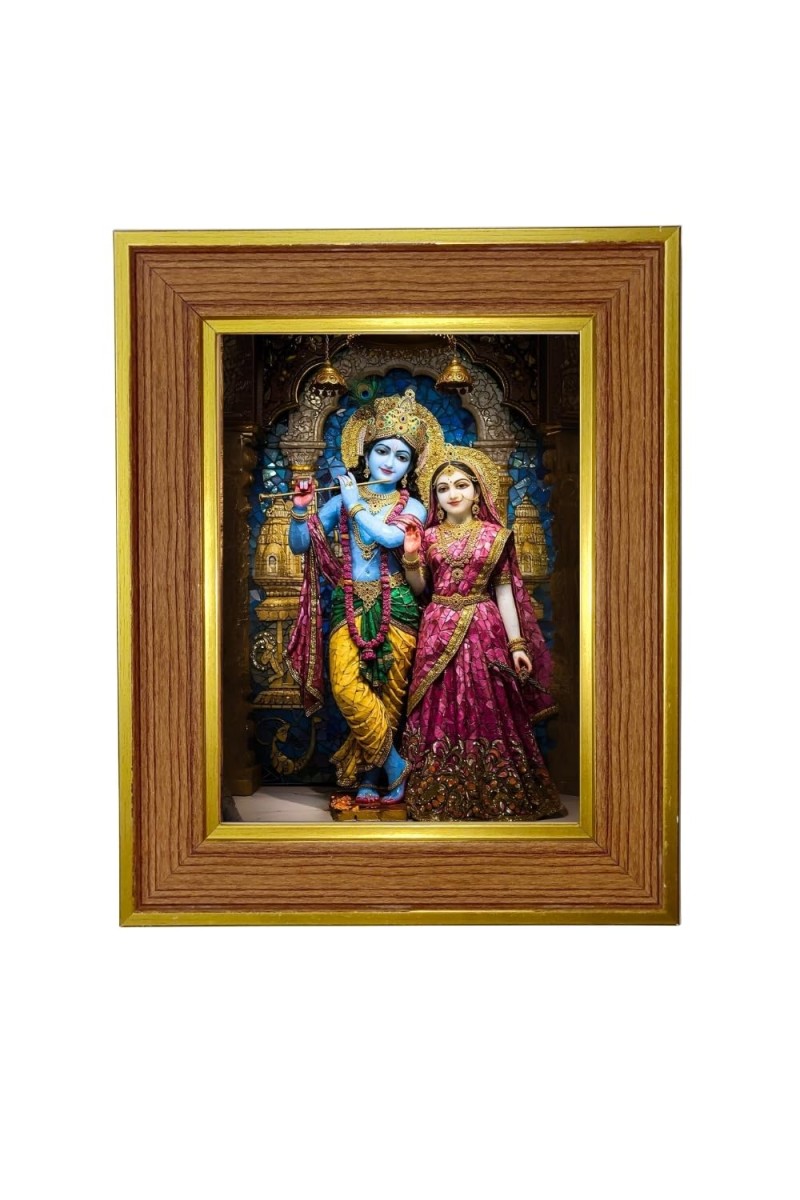 Shree Radha Krishna Photo Frame 16x20 Inches-Brown Wooden Frame For Home, Office & Temple Decoration And Gifting (F6273)