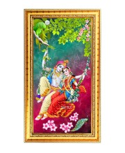 Divine Radha Krishna Digital Golden Color Photo Frame | Hindu Religious Wall Decor | 10x17 Inches - Inspirational Wall Art For Office, Home Decor - Ideal Spiritual Gift (F10337)