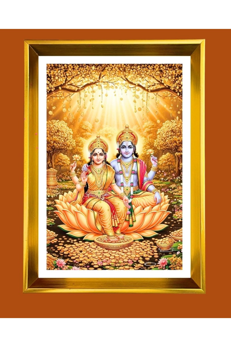 Golden Photo Frame - 10x14 Inches | Elegant Wooden Frame For Home, Office & Temple Decoration | Spiritual Wall & Table Decor and Gift Item