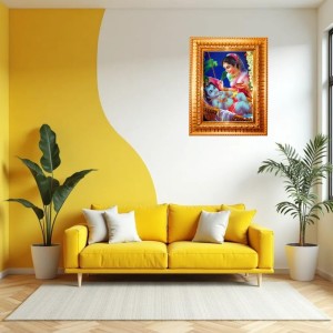 Yashoda Baby Krishna Golden Designer Photo Frame | 12x16 Inch Religious Wall Hanging Frame For Home & Office Decoration | Hindu Deity Spiritual Gift Item