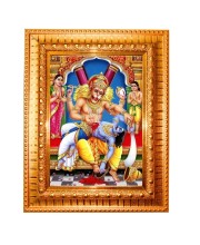 Lord Narashimha Golden Designer Photo Frame | 10x14 Inch Religious Wall Hanging Frame For Home & Office Decoration | Hindu Deity Lord Narashimha Spiritual Gift Item
