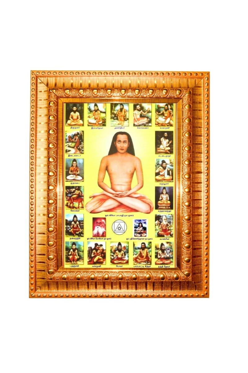 Araaka Mahavatar Balaji Maharaj Golden Designer Photo Frame | 18x22 Inch Religious Wall Hanging Frame For Home & Office Decoration | Hindu Deity Spiritual Gift Item