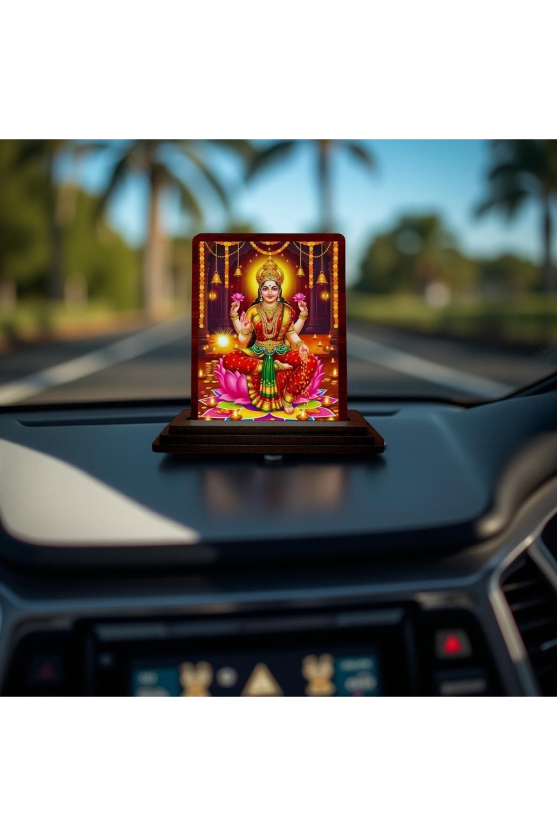 Car Desk/Table Top Goddess Lakshmi Wooden Photo Stand 3x4 Inches, Compact & Stylish Spiritual Display For Car, Home & Office (Pack Of 1) (F14138)