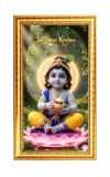 Jai Shree Krishna Digital Golden Color Photo Frame | Hindu Religious Wall Decor | 10x17 Inches - Inspirational Wall Art For Office, Home Decor - Ideal Spiritual Gift (F10247)