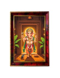Lord Ganesha Photo Frame For Wall & Table | 7x9 Inch Golden Cherry Finish | Decorative Lord Ganesha Photo Frame For Home, Office & Pooja Room (F11678)
