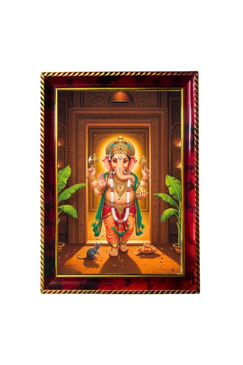 Lord Ganesha Photo Frame For Wall & Table | 7x9 Inch Golden Cherry Finish | Decorative Lord Ganesha Photo Frame For Home, Office & Pooja Room (F11678)