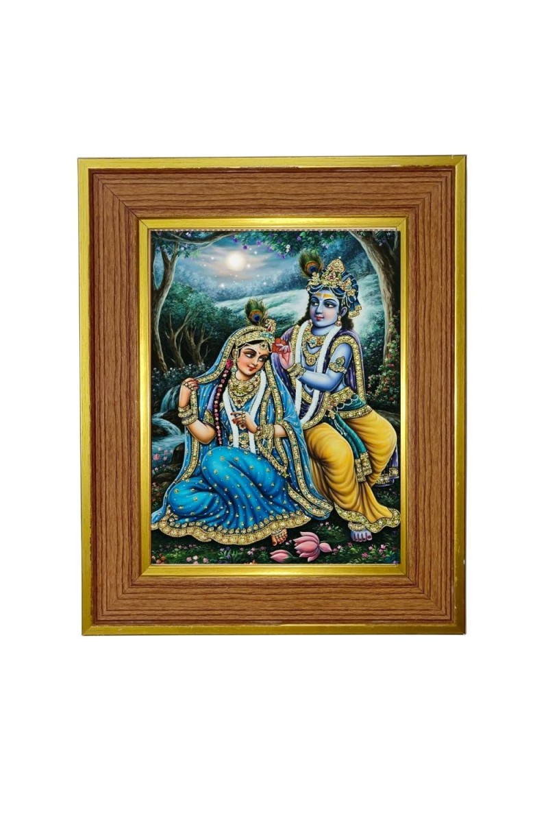 Radha Krishna Photo Frame 16x20 Inches-Brown Wooden Frame For Home, Office & Temple Decoration And Gifting (F6418)