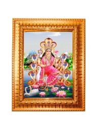 Maa Manasa Devi Golden Designer Photo Frame | 16x20 Inch Religious Wall Hanging Frame For Home & Office Decoration | Hindu Deity Spiritual Gift Item