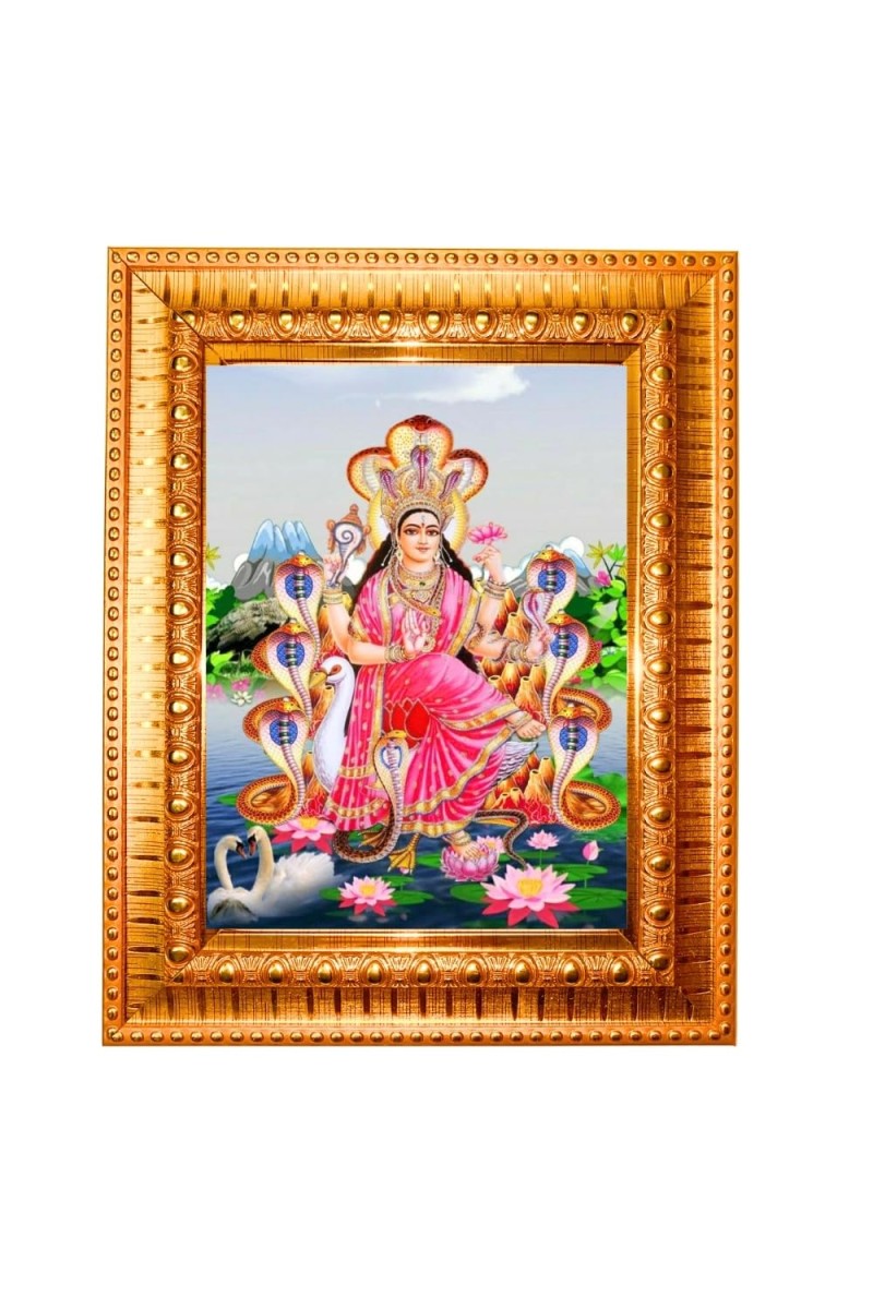 Maa Manasa Devi Golden Designer Photo Frame | 18x22 Inch Religious Wall Hanging Frame For Home & Office Decoration | Hindu Deity Spiritual Gift Item