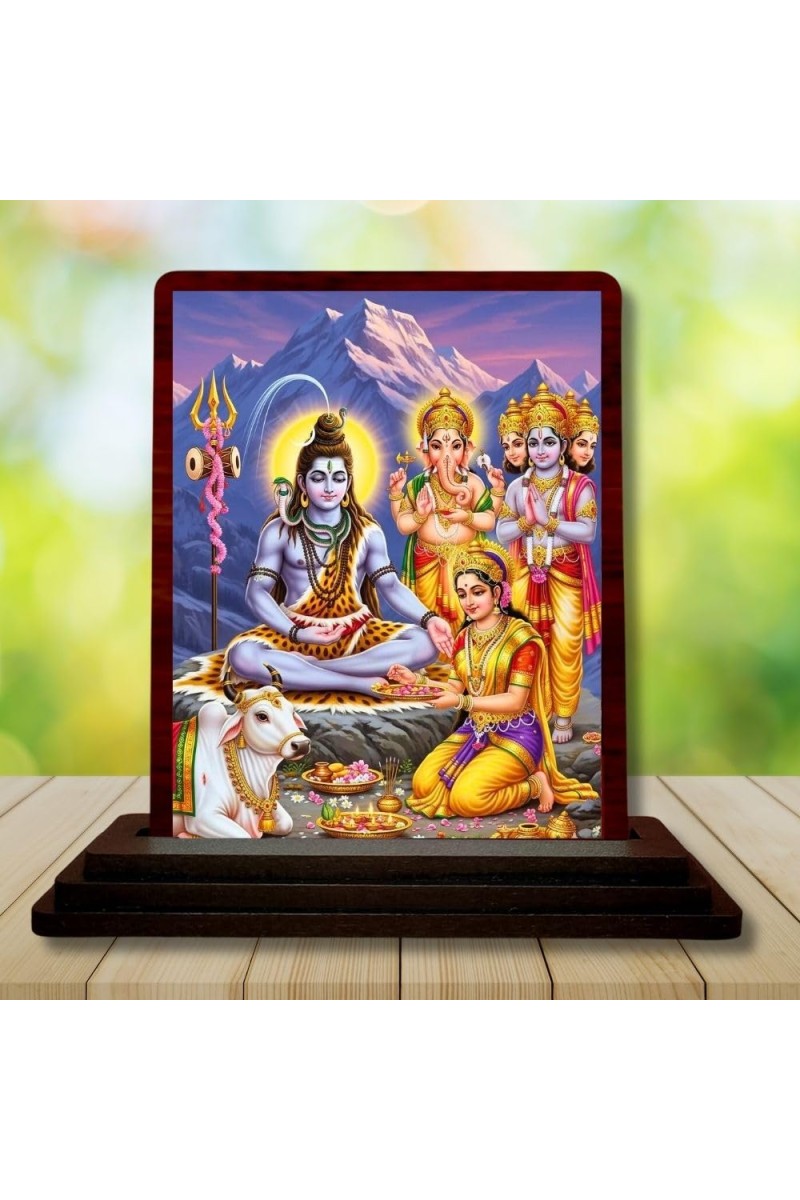 Car Desk/Table Top Lord Shiva Wooden Photo Stand 3x4 Inches, Compact & Stylish Spiritual Display For Car, Home & Office (Pack Of 1) (F14292)