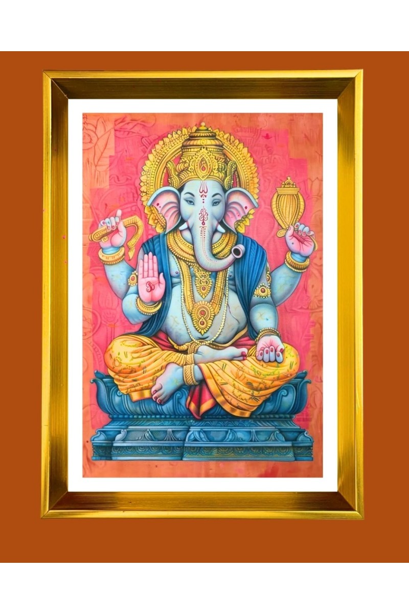 Golden Photo Frame - 10x14 Inches | Elegant Wooden Frame For Home, Office & Temple Decoration | Spiritual Wall & Table Decor and Gift Item