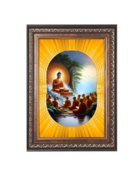 Gautam Buddha Spiritual Guru Digital Photo In Designer Frame, Size 10x16 Inch | Hindu Religious Picture For Home Temple, Office & Gift | Wall Art & Pooja Decor (F10463)