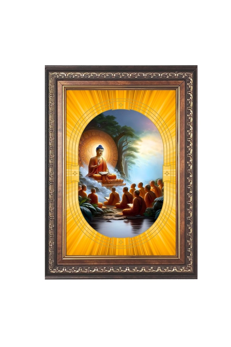 Gautam Buddha Spiritual Guru Digital Photo In Designer Frame, Size 8x12 Inch | Hindu Religious Picture For Home Temple, Office & Gift | Wall Art & Pooja Decor (F10463)