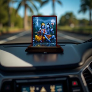 Car Desk/Table Top Lord Shiva And Shri Krishna Wooden Photo Stand 3x4 Inches, Compact & Stylish Spiritual Display For Car, Home & Office (Pack Of 1) (F14133)