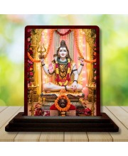 Car Desk/Table Top Lord Shiva Wooden Photo Stand 3x4 Inches, Compact & Stylish Spiritual Display For Car, Home & Office (Pack Of 1) (F14312)