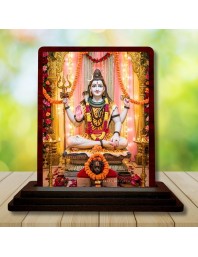 Car Desk/Table Top Lord Shiva Wooden Photo Stand 3x4 Inches, Compact & Stylish Spiritual Display For Car, Home & Office (Pack Of 1) (F14312)