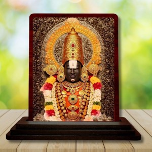 Car Desk/Table Top Lord Venkateshwara Wooden Photo Stand 3x4 Inches, Compact & Stylish Spiritual Display For Car, Home & Office (Pack Of 1) (F14258)
