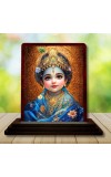 Car Desk/Table Top Lord Bal Krishna Wooden Photo Stand â€“ 3x4 Inches, Compact & Stylish Spiritual Display For Car, Home & Office (Pack Of 1) (F15128)