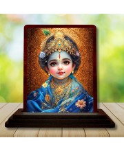 Car Desk/Table Top Lord Bal Krishna Wooden Photo Stand â€“ 3x4 Inches, Compact & Stylish Spiritual Display For Car, Home & Office (Pack Of 1) (F15128)