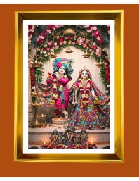 Divine Radha Krishna Golden Photo Frame - 18x22 Inches | Elegant Wooden Frame For Home, Office & Temple Decoration | Spiritual Wall & Table Decor And Gift Item (F9705)
