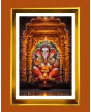 Lord Ganesha Golden Photo Frame - 10x14 Inches | Elegant Wooden Frame For Home, Office & Temple Decoration | Spiritual Wall & Table Decor and Gift Item