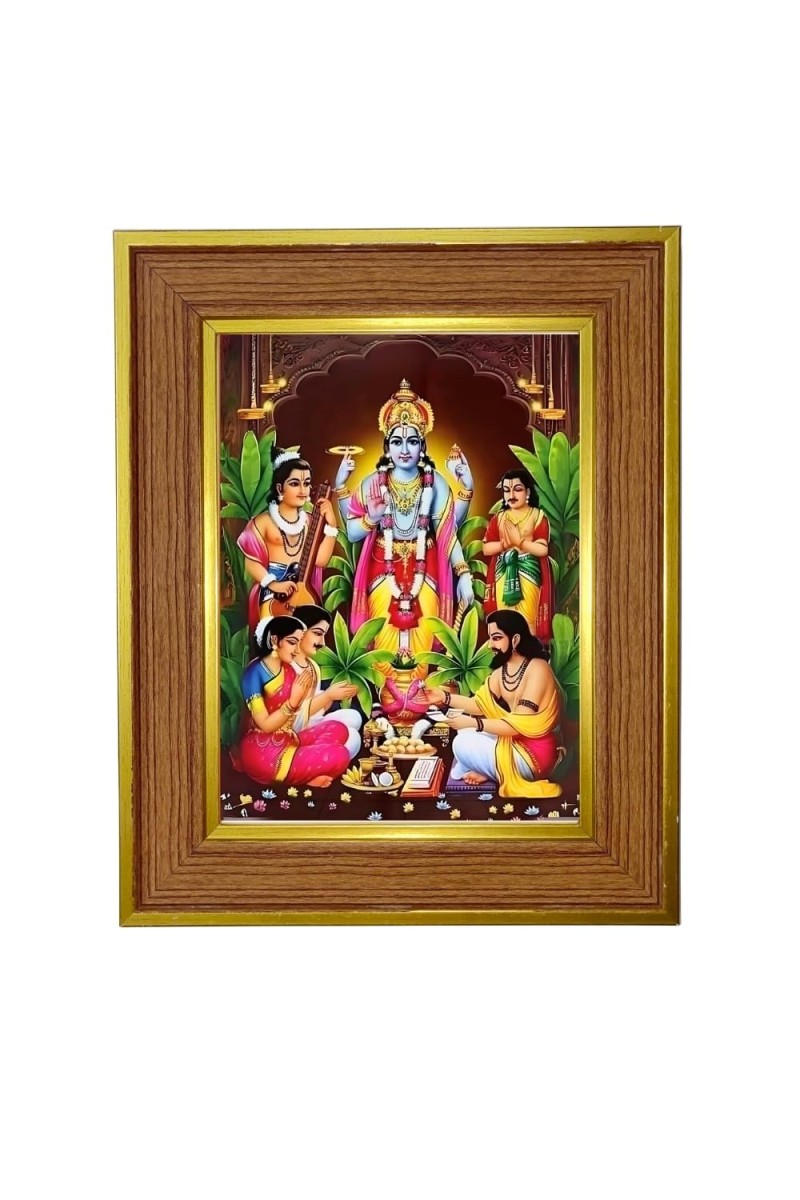 Lord Vishnu Photo Frame 14x18 Inches-Brown Wooden Frame For Home, Office & Temple Decoration And Gifting (F6247)