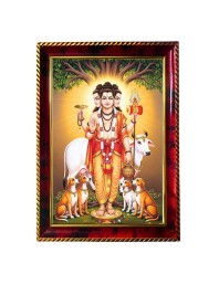 Dattatreya Photo Frame For Wall & Table | 7x9 Inch Golden Cherry Finish | Decorative Dattatreya Photo Frame For Home, Office & Pooja Room (F11661)