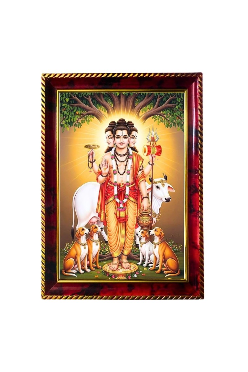 Dattatreya Photo Frame For Wall & Table | 7x9 Inch Golden Cherry Finish | Decorative Dattatreya Photo Frame For Home, Office & Pooja Room (F11661)