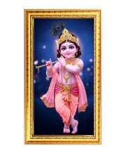 Little Krishna Digital Golden Color Photo Frame | Hindu Religious Wall Decor | 10x17 Inches - Inspirational Wall Art For Office, Home Decor - Ideal Spiritual Gift (F10278)