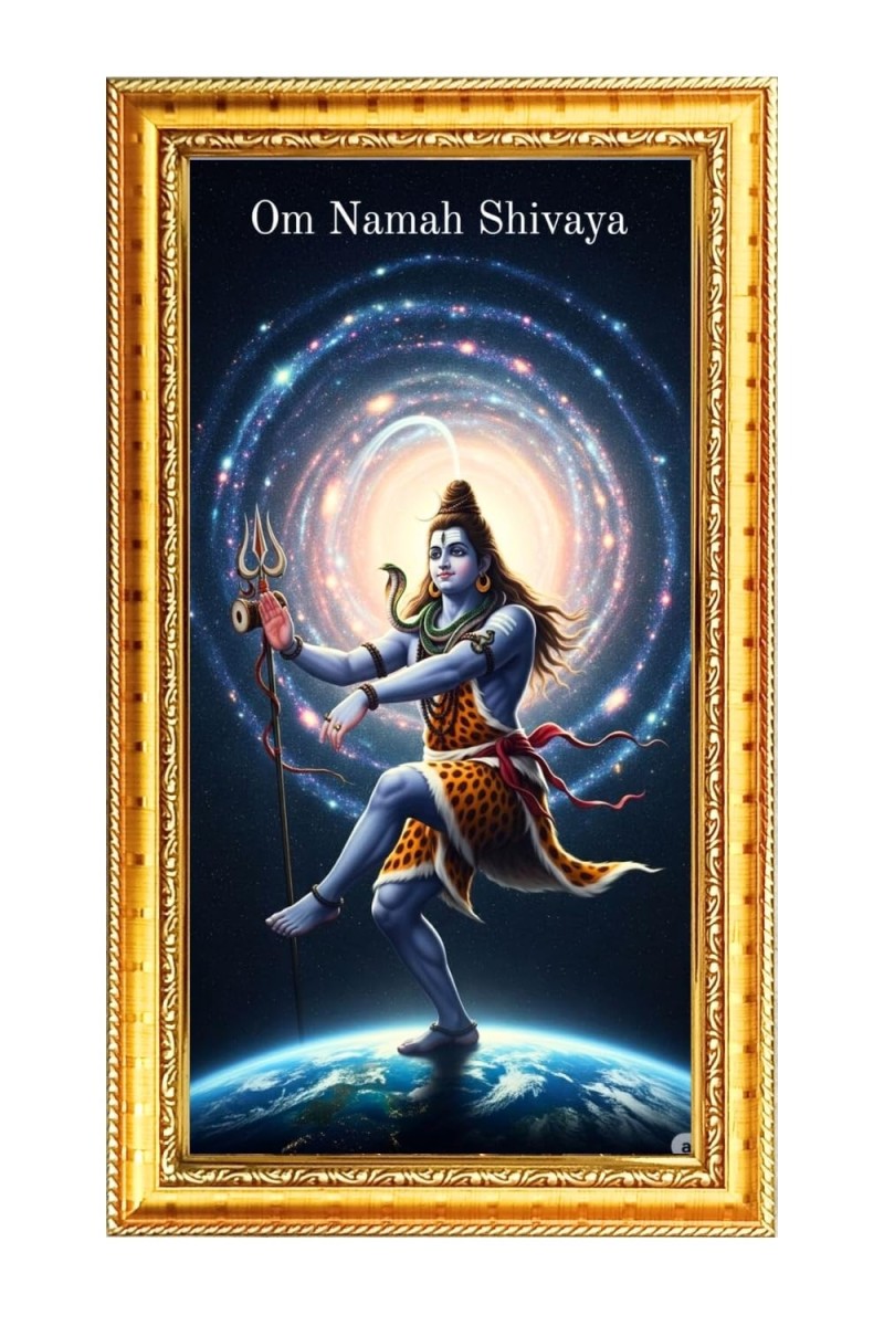 Bholenaath Baba Digital Golden Color Photo Frame | Hindu Religious Wall Decor | 8x15 Inches - Inspirational Wall Art For Office, Home Decor - Ideal Spiritual Gift (F10371)