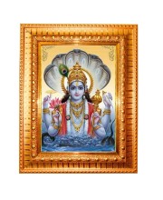 Lord Narayan Golden Designer Photo Frame | 10x14 Inch Religious Wall Hanging Frame For Home & Office Decoration | Hindu Deity Lord Narayan Spiritual Gift Item