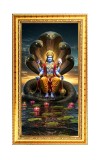 Lord Vishnu Digital Golden Color Photo Frame | Hindu Religious Wall Decor | 8x15 Inches - Inspirational Wall Art For Office, Home Decor - Ideal Spiritual Gift (F10369)