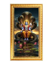 Lord Vishnu Digital Golden Color Photo Frame | Hindu Religious Wall Decor | 8x15 Inches - Inspirational Wall Art For Office, Home Decor - Ideal Spiritual Gift (F10369)
