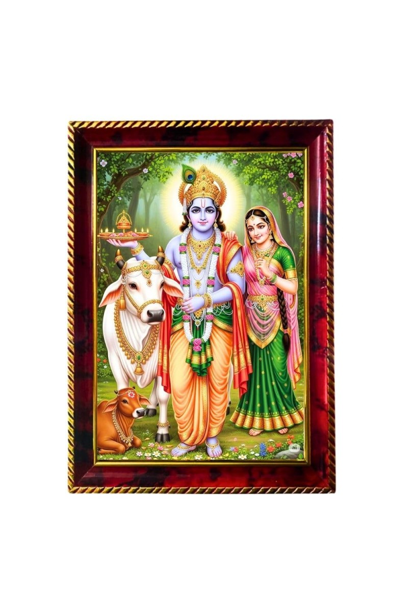 Lord Krishna And Radha Photo Frame For Wall & Table | 7x9 Inch Golden Cherry Finish | Decorative Lord Krishna And Radha Photo Frame For Home, Office & Pooja Room (F11790)
