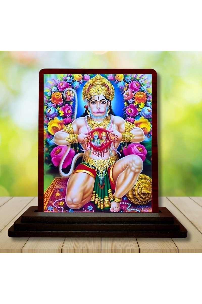 Car Desk/Table Top Lord Hanuman Wooden Photo Stand â€“ 3x4 Inches, Compact & Stylish Spiritual Display For Car, Home & Office (Pack Of 1) (F15053)