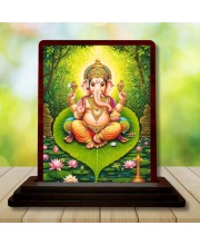 Car Desk/Table Top Lord Ganesha Wooden Photo Stand 3x4 Inches, Compact & Stylish Spiritual Display For Car, Home & Office (Pack Of 1) (F14526)