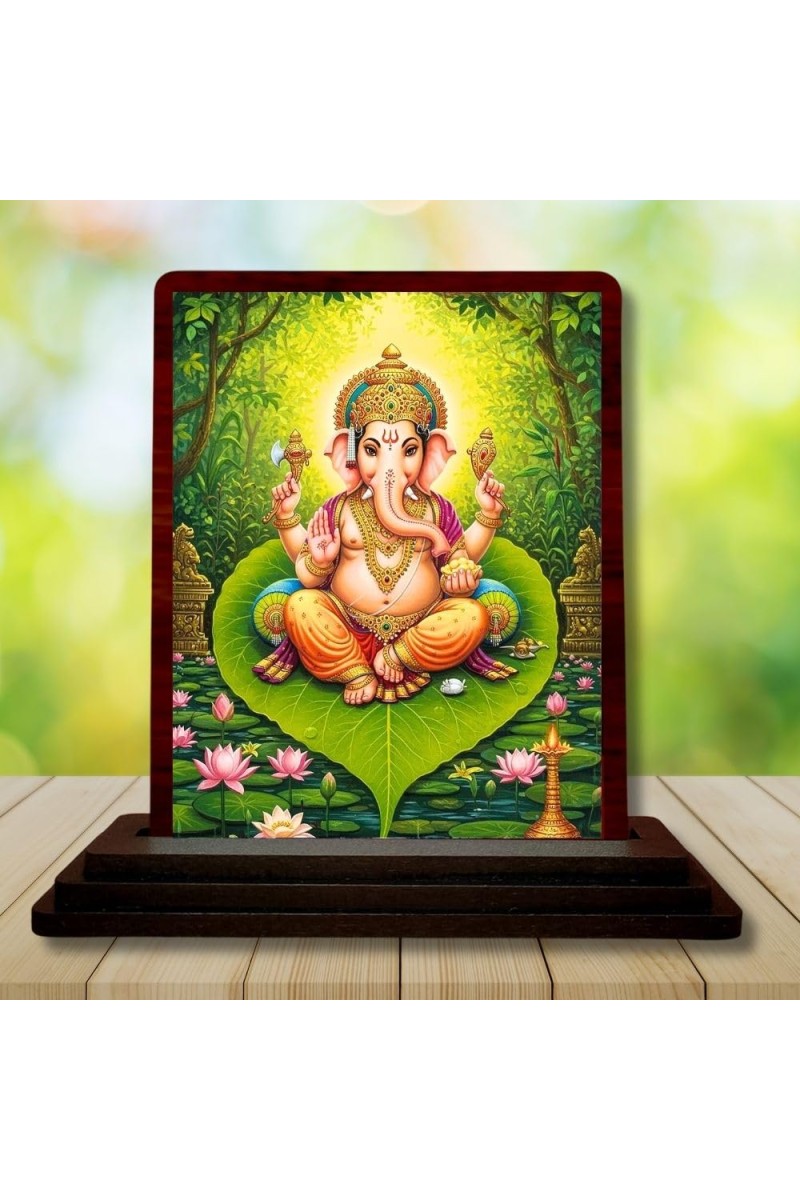 Car Desk/Table Top Lord Ganesha Wooden Photo Stand 3x4 Inches, Compact & Stylish Spiritual Display For Car, Home & Office (Pack Of 1) (F14526)
