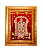 Tirupati Balaji Golden Designer Photo Frame | 10x14 Inch Religious Wall Hanging Frame For Home & Office Decoration | Hindu Deity Tirupati Balaji Spiritual Gift Item