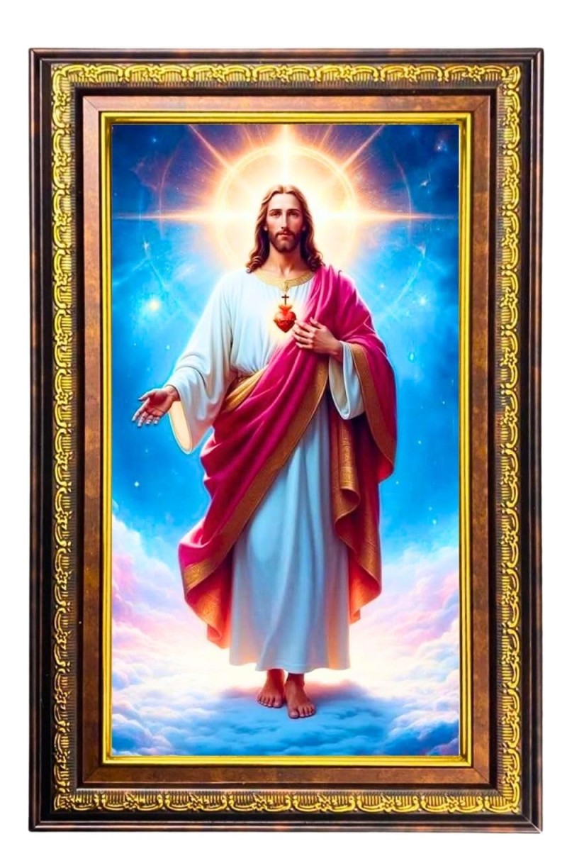 Lord Jesus Digital Golden Balck Color Photo Frame | Hindu Religious Wall Decor | 10x16 Inches - Inspirational Wall Art For Office, Home Decor - Ideal Spiritual Gift (F16759)