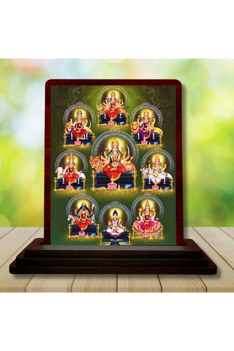 Car Desk/Table Top Ashta Lakshmi Wooden Photo Stand 3x4 Inches, Compact & Stylish Spiritual Display For Car, Home & Office (Pack Of 1) (F14153)