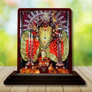 Car Desk/Table Top Maa Kali Wooden Photo Stand 3x4 Inches, Compact & Stylish Spiritual Display For Car, Home & Office (Pack Of 1) (F15094)