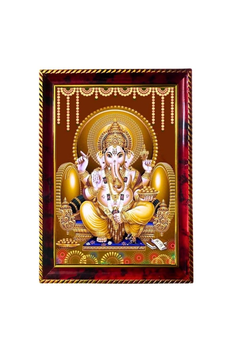 God Vinayaka Photo Frame For Wall & Table | 7x9 Inch Golden Cherry Finish | Decorative God Vinayaka Photo Frame For Home, Office & Pooja Room (F11332)