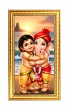 Bala Murugan & Lord Ganesh Digital Golden Color Photo Frame | Hindu Religious Wall Decor | 8x15 Inches - Inspirational Wall Art For Office, Home Decor - Ideal Spiritual Gift (F10351)
