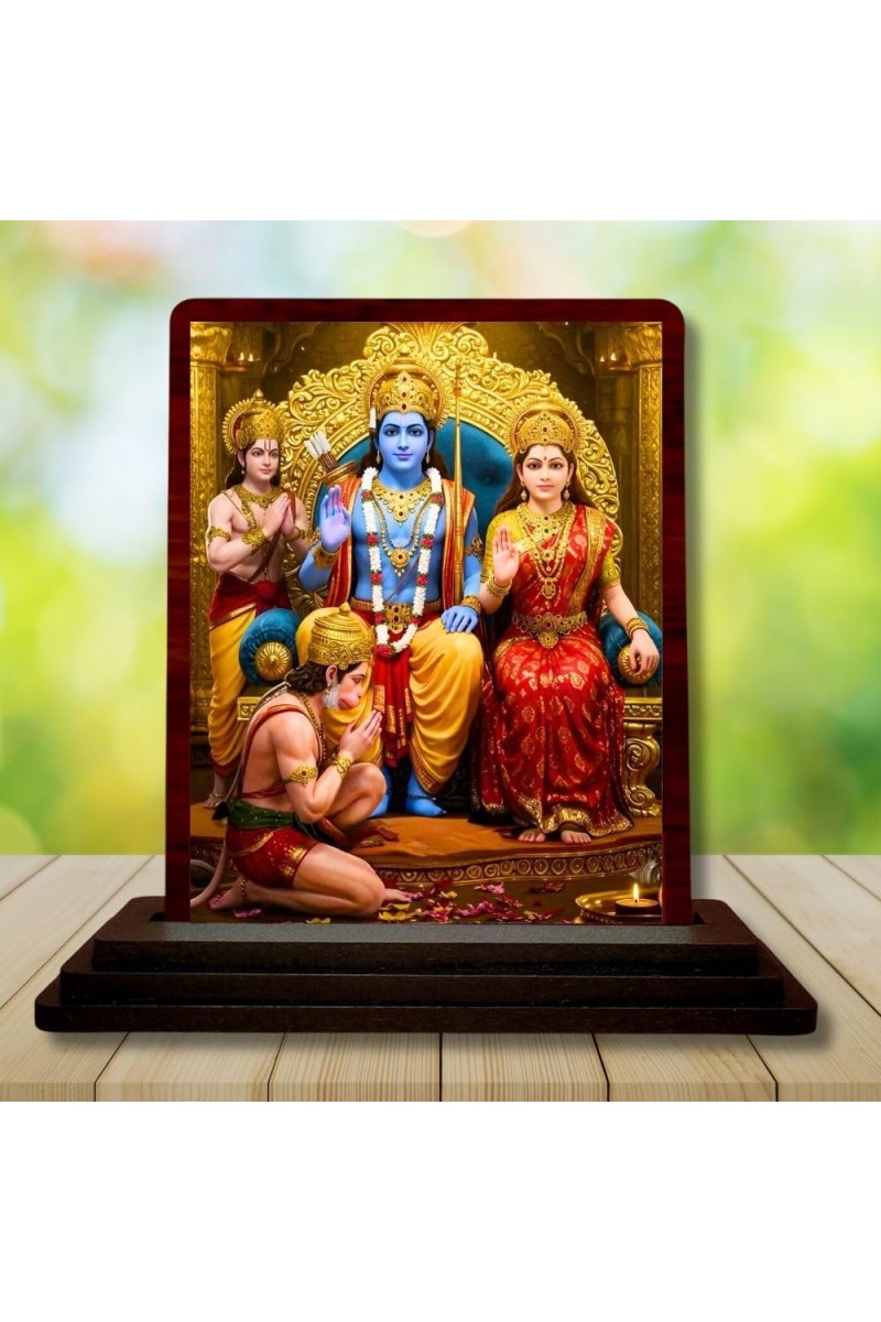 Car Desk/Table Top Lord Rama Sita Wooden Photo Stand 3x4 Inches, Compact & Stylish Spiritual Display For Car, Home & Office (Pack Of 1) (F14445)