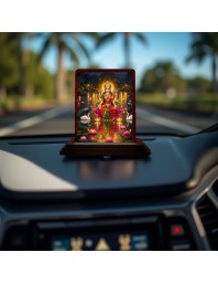 Car Desk/Table Top Goddess Lakshmi Wooden Photo Stand 3x4 Inches, Compact & Stylish Spiritual Display For Car, Home & Office (Pack Of 1) (F14377)