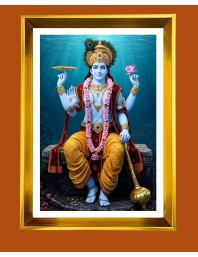 Lord Vishnu Golden Photo Frame - 10x14 Inches | Elegant Wooden Frame For Home, Office & Temple Decoration | Spiritual Wall & Table Decor and Gift Item
