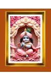 Cute Baby Krishna Golden Photo Frame - 12x16 Inches | Elegant Wooden Frame For Home, Office & Temple Decoration | Spiritual Wall & Table Decor And Gift Item (F9811)